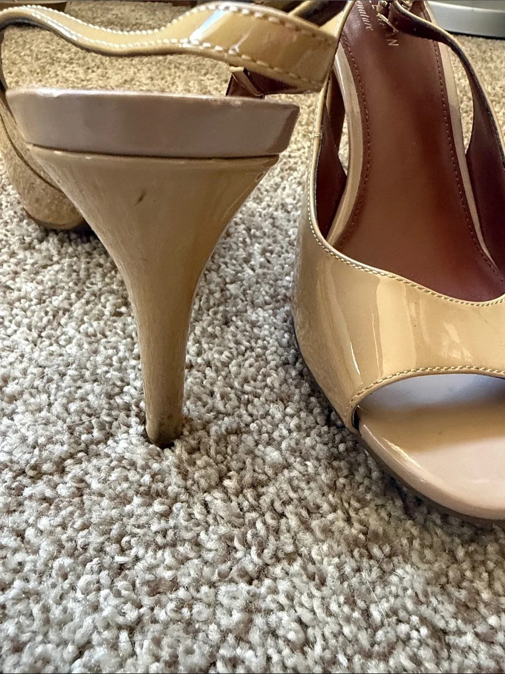 Cole Haan Beige Patent Slingback Peep-Toe Heels